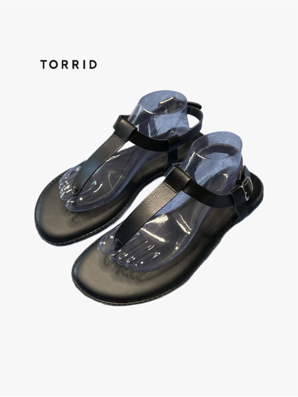 TORRID TStrap Sandals Black 10.5WW Xtra Wide Buckle Cushion Ankle Strappy Summer